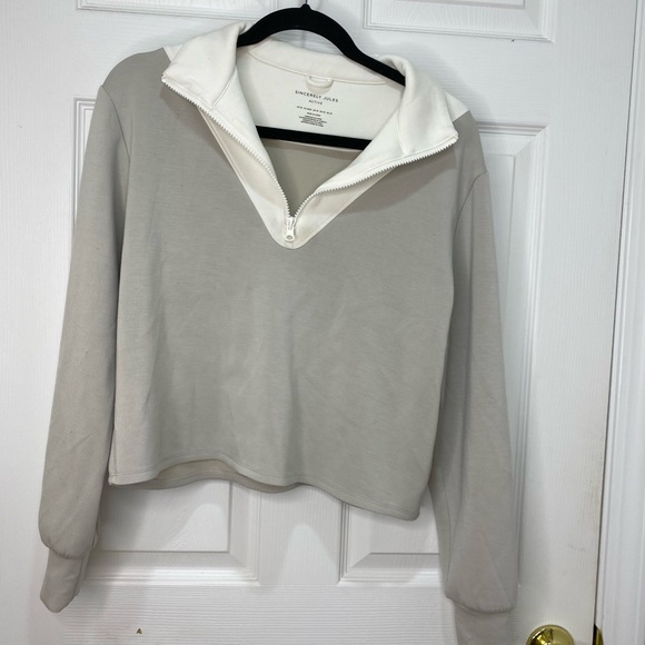 Sincerly Jules Tops - Sincerely Jules Cream and Tan Quarter Zip Pullover